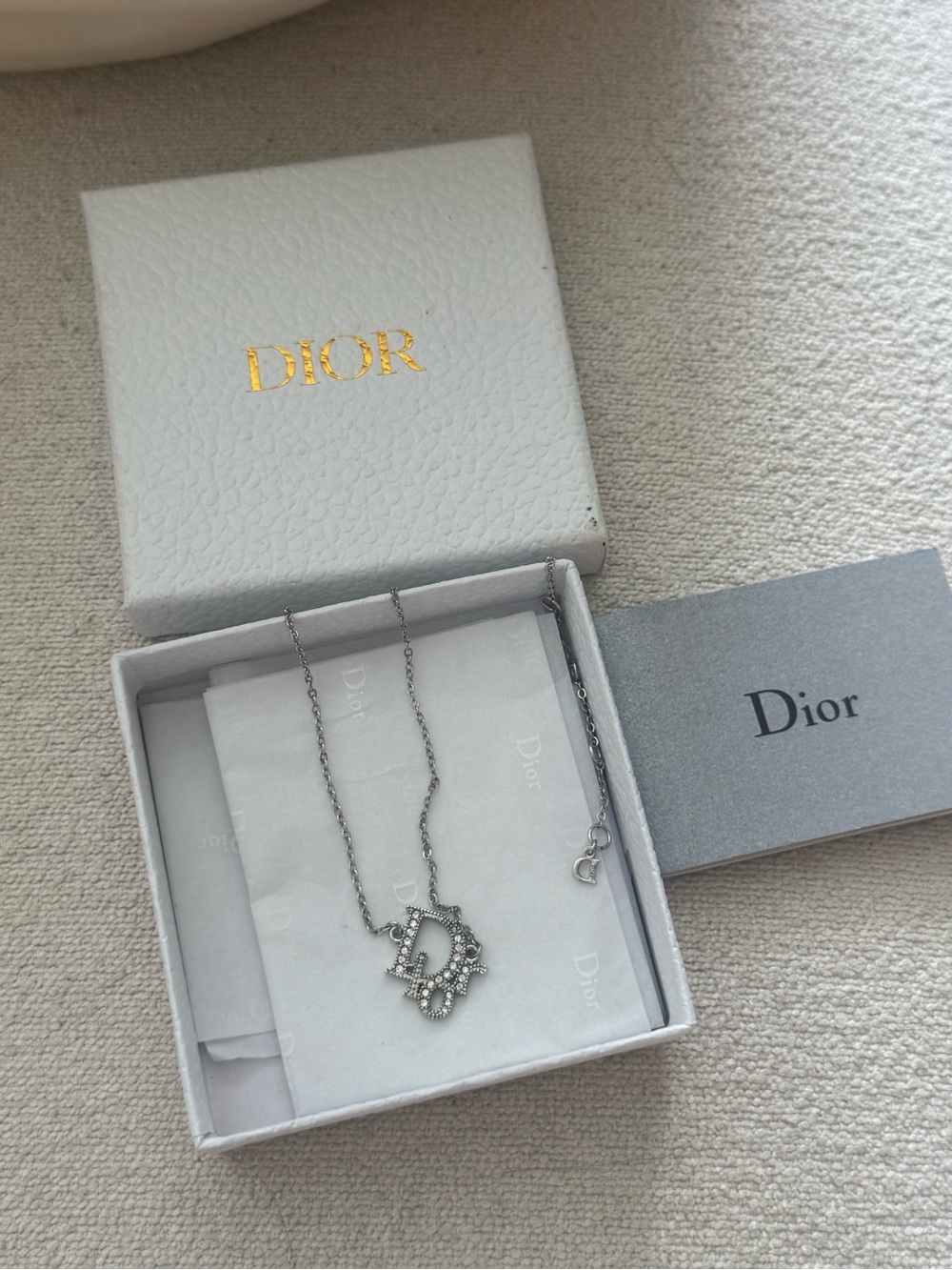 Christian Dior rhinestone logo necklace